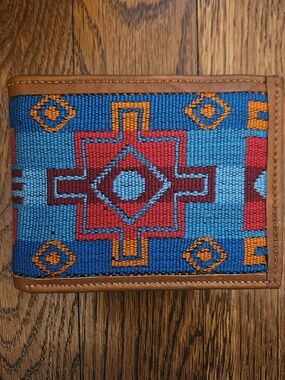 Colorful Tan Leather Bi-Fold Wallet from Ecuador.